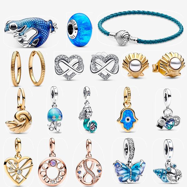 2023 Nuevo diseñador de joyería Pendiente del perno prisionero para las mujeres Moda Charm Diamond Earstuds Pulsera de cuero azul 925 Colgante de plata esterlina DIY Fit Pandoras Soportes