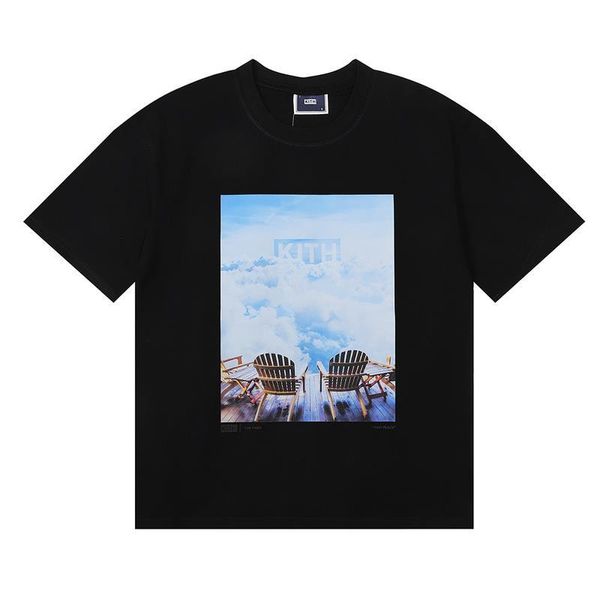 2023 Nuevo diseñador KITH Sky and Chair Camisetas para hombres Marca de tendencias The New Yorker Skyline Quiosco Conejo Corte de papel Impreso Cuello redondo Camiseta de algodón informal holgada