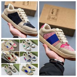 2023 Nieuwe designer luxe vrijetijdsschoenen Screener verfraaide leren sneakers met canvasafwerking