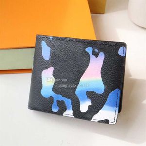 2023 Nieuwe Designer Wallet Men Korte portemonnee Graffiti canvas lederen vrouwen Purse mode creditcardhouder kleuren kaarthouder met BO247T