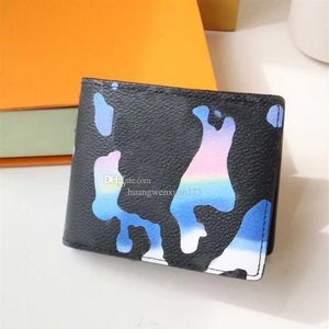 2023 Nieuwe Designer Wallet Men Korte portemonnee Graffiti canvas lederen vrouwen Purse mode creditcardhouder kleuren kaarthouder met BO294L