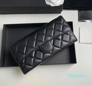 2023 nieuwe Designer Portefeuilles Zwarte Lamsvacht Kaviaar Lederen Portemonnee Goud en Zilver Hardware Mini Handtassen Klassieke Clutch Bags Luxe Portemonnee Kaarthouder Dames