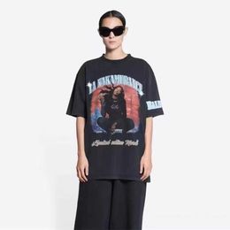 2023 Nieuwe Designer Dames T-shirt High-End High Edition Family Co Branded Aya Singer Band Burst Print Heavy Duty Washed Old Sleeve T-Shirt