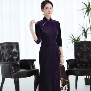 2023 nieuwe Etnische Kleding Vrouwen Grote Maat Cheongsam Slanke Verbeterde Fluwelen Jurk High-End Vintage Qipao Vrouwelijke Traditionele Lange jurken Chinese