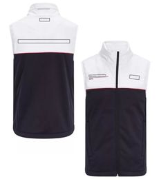 2023 Nouveau F1 Gilet pour hommes Formule 1 Team Mode Noir Blanc Veste sans manches Sweat à capuche Printemps Automne Casual Outdoor Racing Zipper Vest