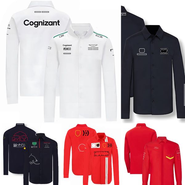 2024 Nuevas camisas F1 Equipo de Fórmula 1 Camisa de manga larga de moda Primavera Otoño Camisa casual blanca y negra para hombre Camisa con cuello abotonado