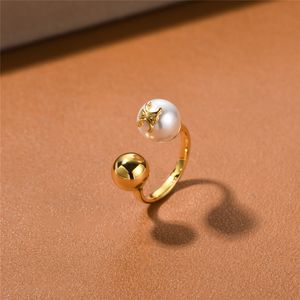 Bague de créateur de mode en or 18 carats incrustée de perles, ouverture de boule, anneaux simples réglables, nouvelle collection
