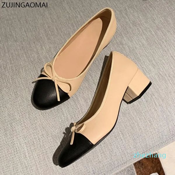 2023-nouvelle mode arc ballet talons hauts chaussures femme pompes de base mode deux tons couture ronde arc travail chaussure mode fête femmes chaussures pompe de qualité supérieure