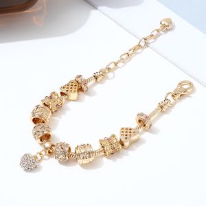 2023 Nueva moda Charm Pendant Bracelet para Pandora Platinum Heart DIY Beaded Full Gold Heart Pendant Lady Bracelet con caja original para mujeres