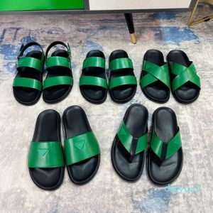 2023 Nieuwe modeontwerper Heren Slippers Zomerleren sandalen Groen Zwart zachte en comfortabele zool Luxe Mode Men FLIP FLIP FLOPS Sandel Slipper