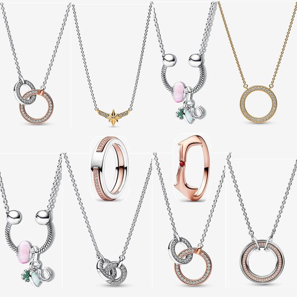 2023 Nouveaux colliers de créateurs de mode pour femmes bijoux bague en or rose chaîne de clavicule en diamant bricolage fit Pandoras Signature collier pendentif entrelacé