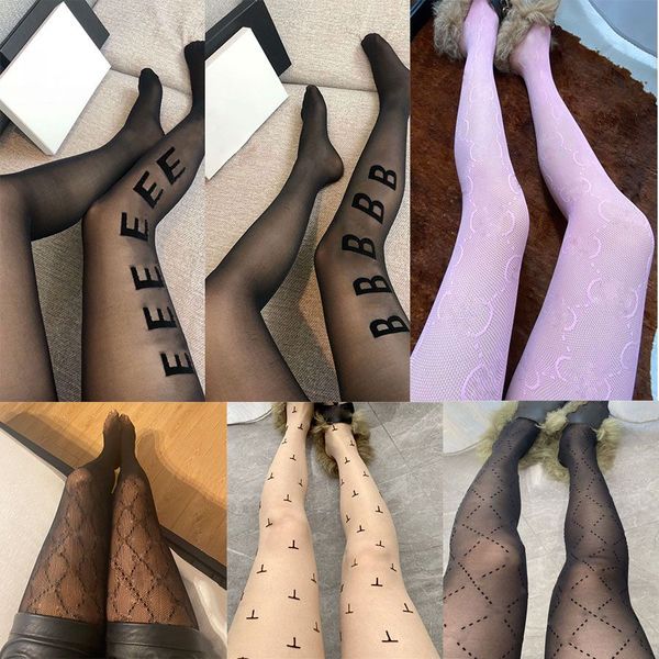 2023 nuevo diseñador de moda medias medias polainas para mujer calcetines de lujo letras completas estiramiento neto medias damas sexy pantimedias negras para fiesta de boda
