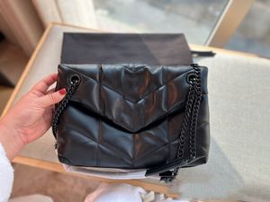 Nuevo bolso de lujo Bolso de hombro Marca LOULOU Diseñador en forma de Y Cuero genuino Señoras Cadena de metal Negro Clamshell Messenger Cadena Bolsas Tamaño al por mayor: 29 CM y 32 CM