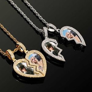 2023 Nieuwe mode DIY Memorial foto herdenkingshangende ketting Creatieve hiphop aangepaste hart splice charme gebroken hart diy foto glanzend esthetisch kristal geschenk