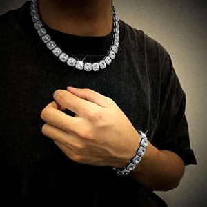 Bijoux hip hop pour hommes, collier et Bracelet en chaîne de Tennis en diamant carré de 11mm, nouvelle mode 2023
