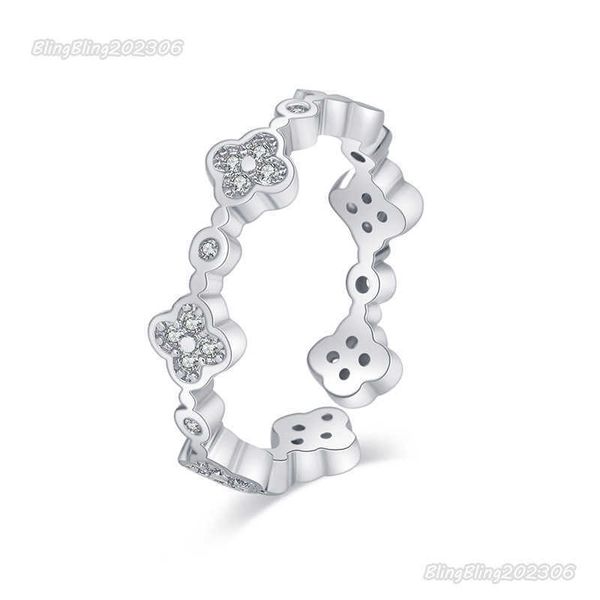 2023 NOUVELLE mode belle trèfle designer bande anneaux pour les femmes or rose argent brillant bling diamant cristal anneau ouvert bijoux cadeau