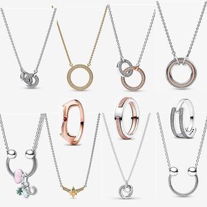 2023 nuevos collares de lujo de moda para mujeres Círculo de alta calidad anillo de oro rosa cadena de clavícula de diamante DIY ajuste Pandoras Signature Collar con logotipo de dos tonos