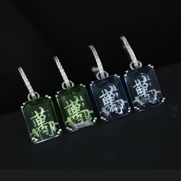 2023 nouvelle mode Mahjong personnalisé femmes boucles d'oreilles pendantes Micro ensemble Zircon exquis s925 boucles d'oreilles en argent charmante femme géométrique boucles d'oreilles fête bijoux cadeau