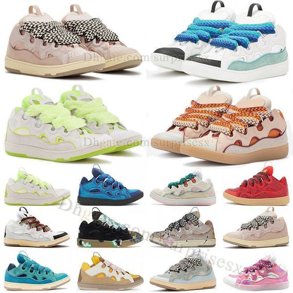 2023 Nouvelle Mode Mesh Weave Lace Up Casual Chaussures Rose Blanc Fluorescent Jaune Blanc Vert Rose Hommes Femmes En Cuir Plate-Forme Chaussure En Cuir De Veau En Relief Nappa Avec Boîte