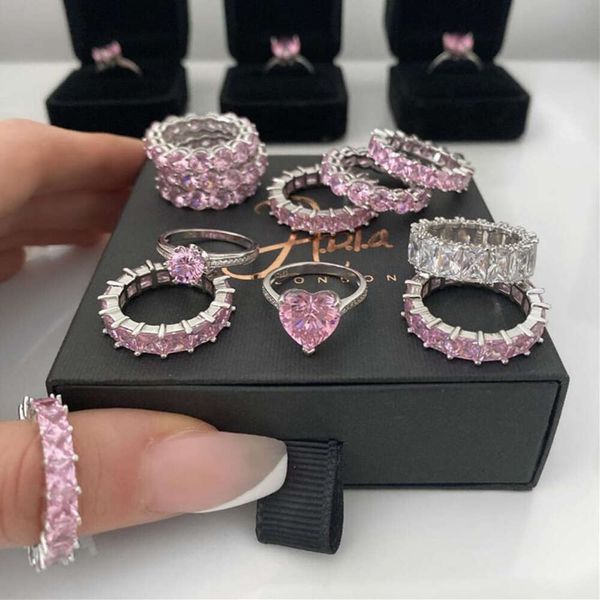 2023 nueva moda Sier Color rosa compromiso boda anillo de eternidad para mujeres regalo de Navidad joyería de amor Z2