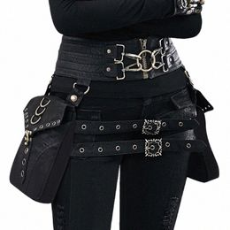 2023 Nouvelle femme rétro taille sacs punk PU cuir moto vapeur cellule extérieure Phe Decorati cuisse bandoulière médiévale Fanny x94V #