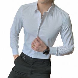 2023 Nouveau Fi Cott Lg Chemise à manches Solide Coupe régulière Homme Social Casual Busin Blanc Noir Dr Chemises 5XL 6XL 7XL 8XL O92G #