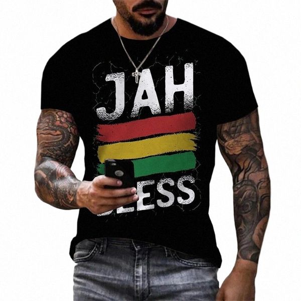 2023 New Fi Persality 3D Unisex Street Ocio Reggae Cuello redondo Manga corta Camiseta para hombres Camiseta grande Top Ropa f6VB #