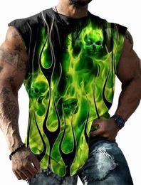 2023 Nouvelle chemise à manches Fi pour hommes Fitn Bodybuilding Vest Men's 3D Retro Print Ghost Pattern Fitn Top à séchage rapide F28P #