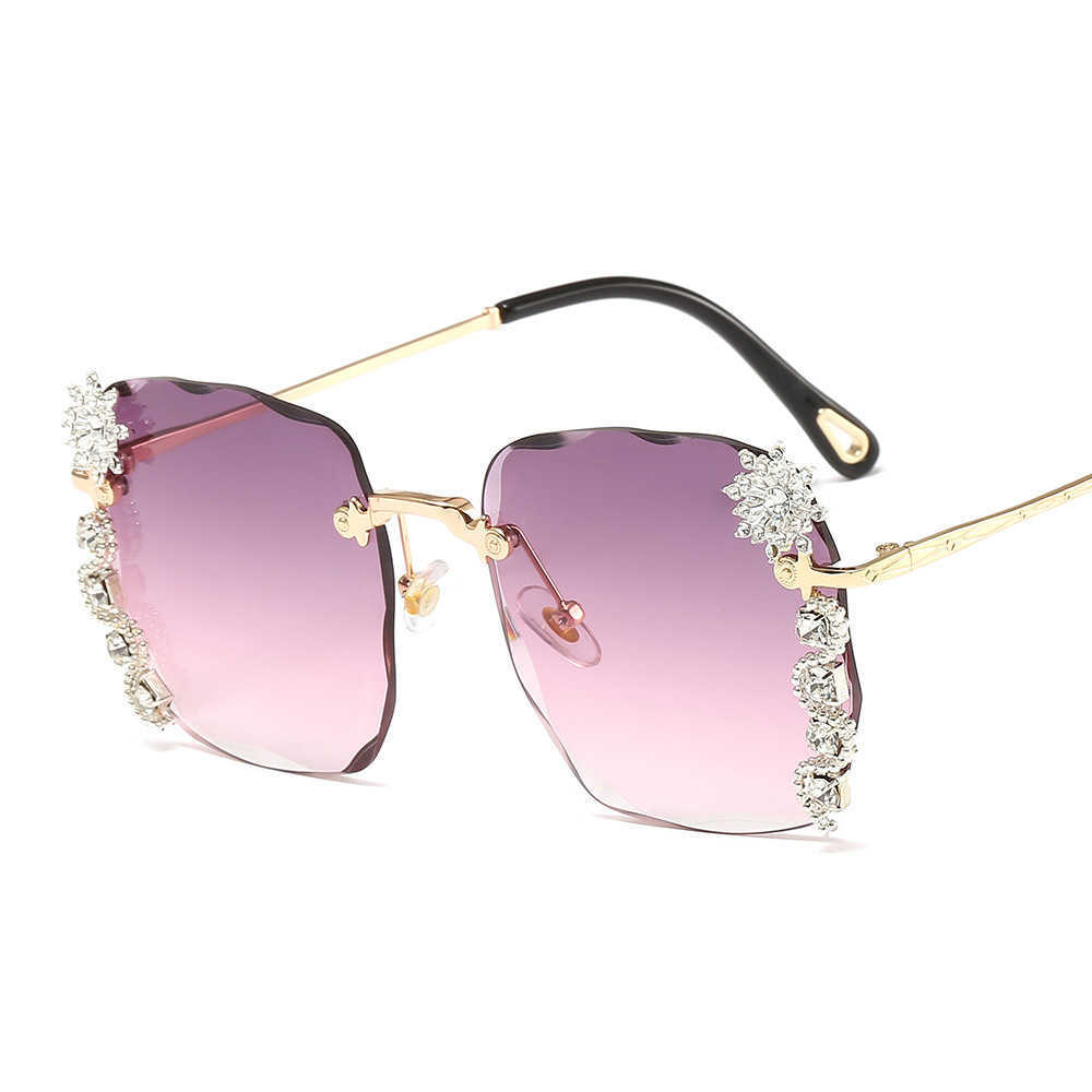2023 Ny ramlös trendig pärlkedja solglasögon gradient lyx kvinnors gata fotografering glasögon fashionabla