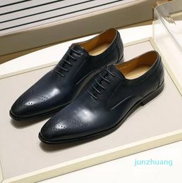 2023 nouveau cuir véritable hommes chaussures habillées à la main bureau affaires mariage bleu noir luxe 22 Up formel Oxfords hommes Sho3390