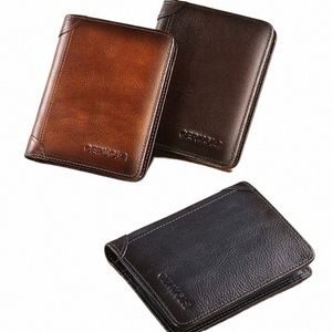 Carteras protectoras Rfid de cuero genuino para hombre, billeteras Vintage fino corto, multifunción, tarjetero de identificación, bolso Mey B196 #, novedad de 2023