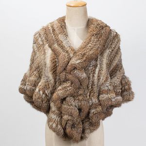 2023 nouveau manteau de mode pour dames châle en fourrure de lapin tricoté véritable naturel pour femmes