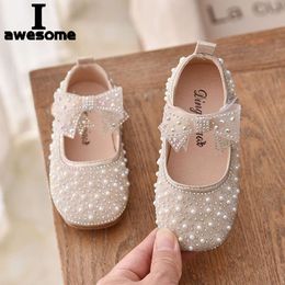 2023 NIEUWE GIRL's Princess Children's Fashion Bow Rhinestone Paillin Kids Shoe Baby Girls Party Student Flat Leather Shoes L2405 L2405
