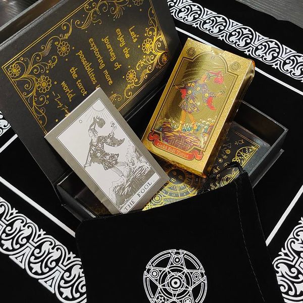 Jeu de Tarot Oracle de magicien en feuille d'or, jeu de société de Tarot à impression couleur bronzante avec boîte-cadeau, vente en gros d'usine, nouvelle collection 2023