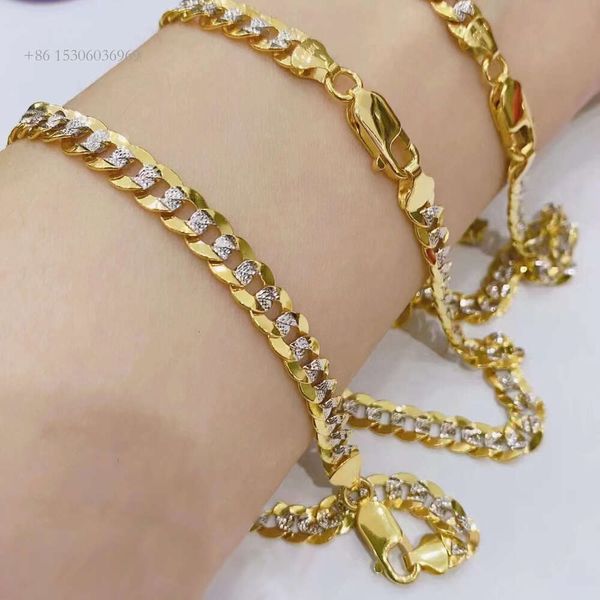 Collar de oro nuevo para mujer y niña, cadena cubana de dos tonos, tamaño ajustable, joyería de moda personalizable para fiesta diaria, 2023