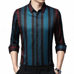 2023 Nieuwe Gradiënt Gestreepte Heren Shirts Voor Mannen Kleding Fi Lg Mouw Luxe Dr Casual Kleding 56 I9cw #