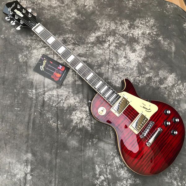 Guitarra eléctrica con tapa de arce flameado rojo Grote, guitarra de madera maciza, novedad de 2023