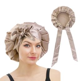 2023 Nieuwe haaraccessoires Large slaapdop Massief kleur Imitatie Zijde Satijnen Hair Caps Binding Bow Round Hat Headband Bonnet
