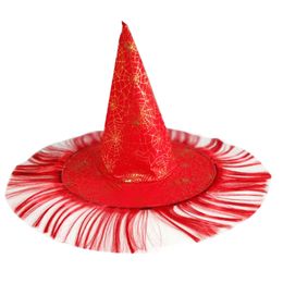 2023 Nuevo sombrero de Halloween Orejeras para adultos Cosplay Sombrero de bruja Accesorios Mascarada Sombrero de mago Vestido temático de Halloween Material de tela Malla Adorno de sombrero de bruja