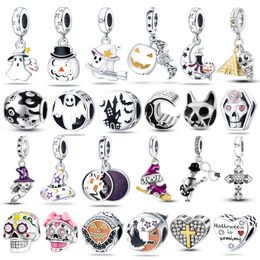 2023 Nieuwe Halloween Skulls Ghosts Charms Plata de Ley 925 Mummy Cross Pendant Original Fit Pandora's Bracelet DIY sieraden