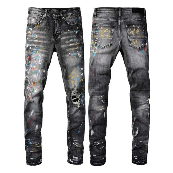 2023 Nuevos jeans de alta calidad, pantalones de motocicleta hechos jirones y rasgados, jeans ajustados para motocicleta, jeans de diseñador para hombres, tamaño 28-40 # 09