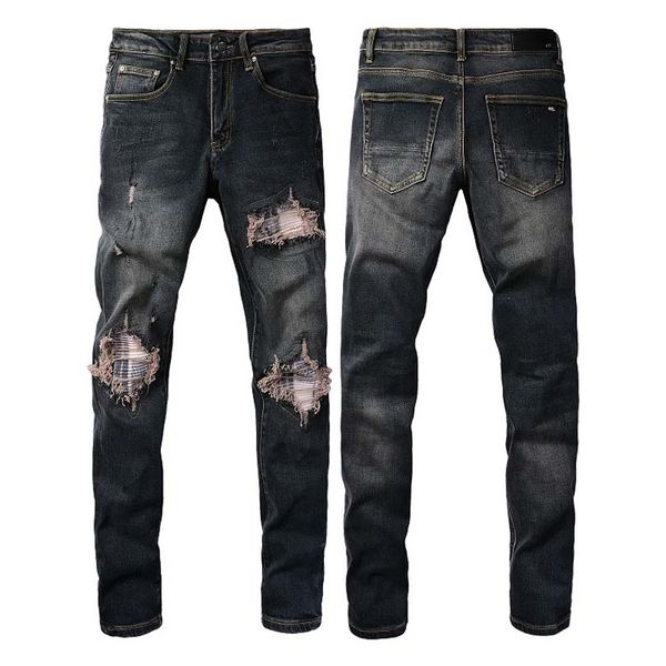 2023 Nuevos jeans de alta calidad, pantalones de motocicleta hechos jirones y rasgados, jeans ajustados para motocicleta, jeans de diseñador para hombres, tamaño 28-40 # 08