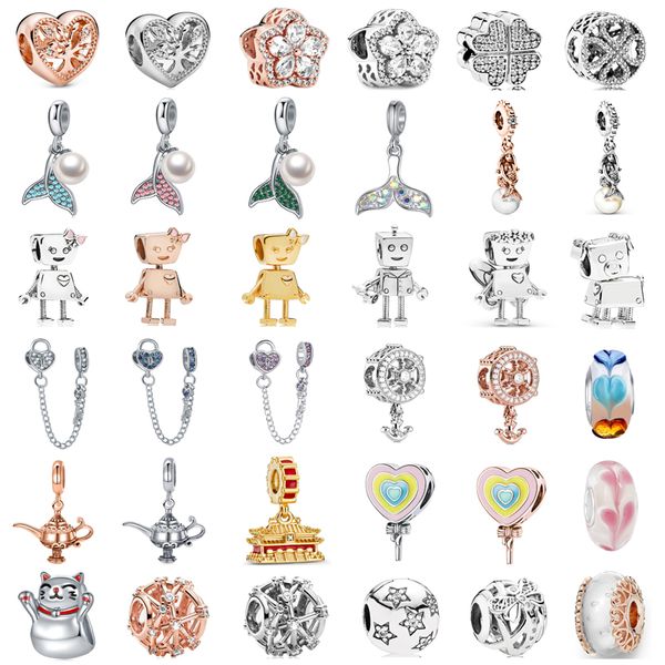 Breloque en argent Sterling de haute qualité, queue de sirène, Robot chien fleur immortelle, pendentif en perles, nouvelle collection 2023