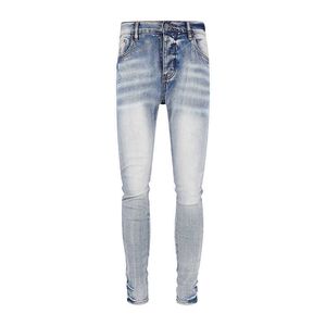 2023 Nieuw high street fashion merk gewassen en versleten lichte kleur slim fit elastische jeans voor herenbroeken