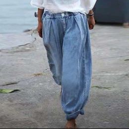 Jean Boyfriend taille haute pour femme, pantalon Long en Denim, couleur unie, ample, de rue, nouvelle collection été 2023