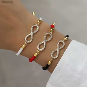 2023 nuevo Hot Pave Zirconia Infinite Sign Bowknot pulsera mujer ajustable colorido cuerda encanto pulsera para mujer joyería regalo L230704