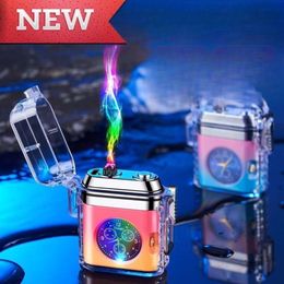 2023 Nieuwe Hot Sale Transparant Case Elektronische Puls Waterdichte Winddichte USB -laad aanstekers Creative Real Clock Trend Lighter