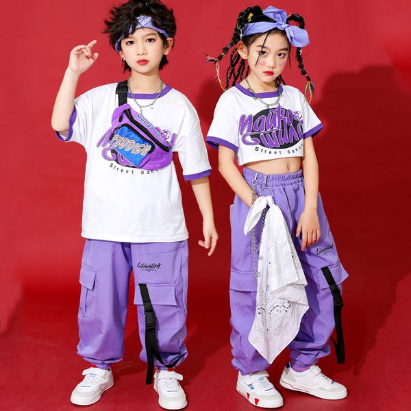 2023 Nouveaux costumes de danse de jazz pour enfants tops crops pantalons cargo street danse girls girlroom hip hop danse rave vêtements dqs12412