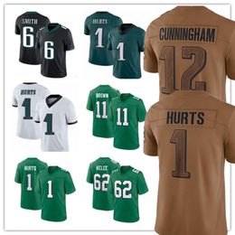 2023 nieuwe Jersey 98 Jalen Carter 11 AJ Brown 6 DeVonta Smith 1 Jalen Hurts 62 Jason Kelce Randall Cunningham 3 Nolan Smith Jr. Voetbalshirts