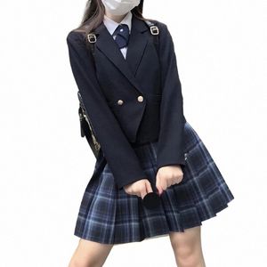 2023 Nuevo JK Uniforme Abrigo One Butt Uniforme escolar Traje de estudiante japonés Corto Traje negro japonés Top Otoño q21C #